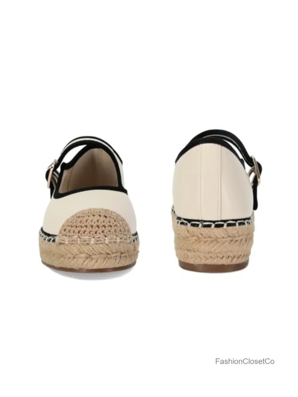 Mesh Woven Espadrilles Mary Jane Flats Platform Raffia Buckle Strap Comfort